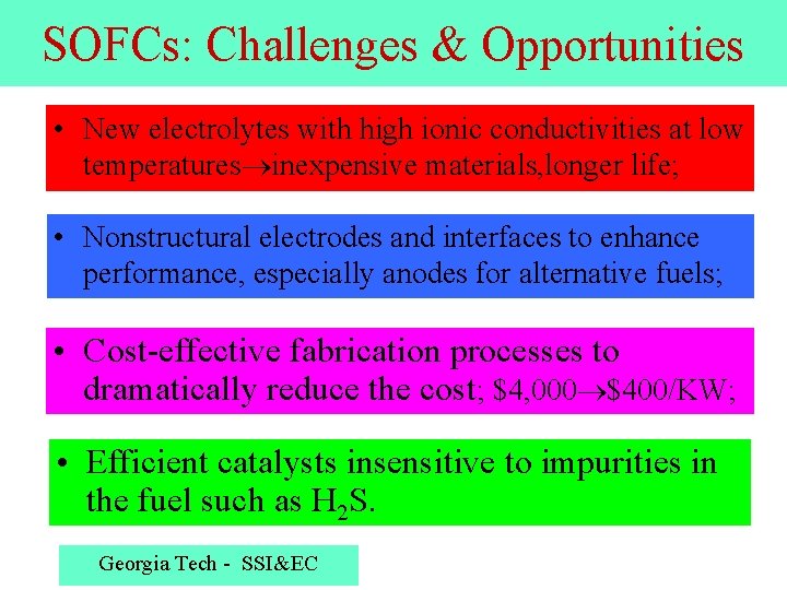 SOFCs: Challenges & Opportunities • New electrolytes with high ionic conductivities at low temperatures
