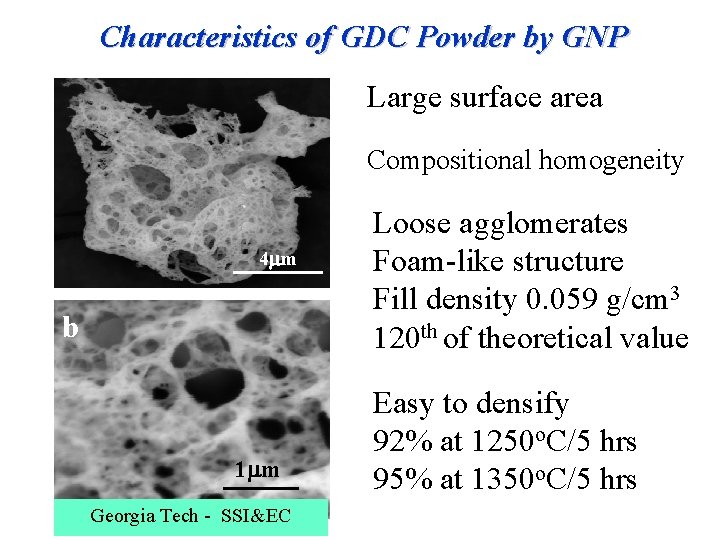 Characteristics of GDC Powder by GNP Large surface area Compositional homogeneity 4 m b