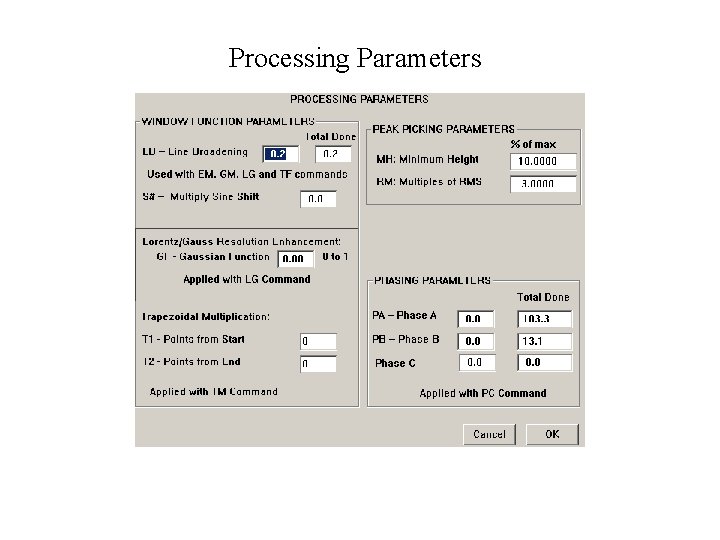 Processing Parameters 