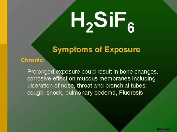 H 2 Si. F 6 Symptoms of Exposure Chronic: Prolonged exposure could result in