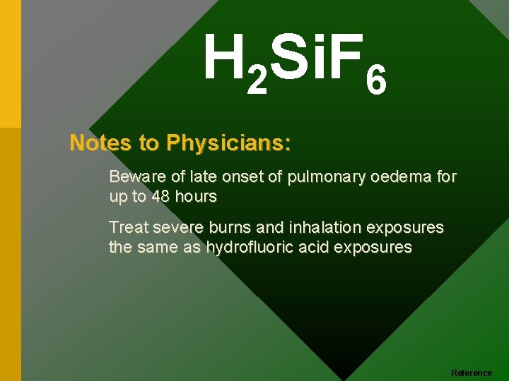H 2 Si. F 6 Notes to Physicians: Beware of late onset of pulmonary