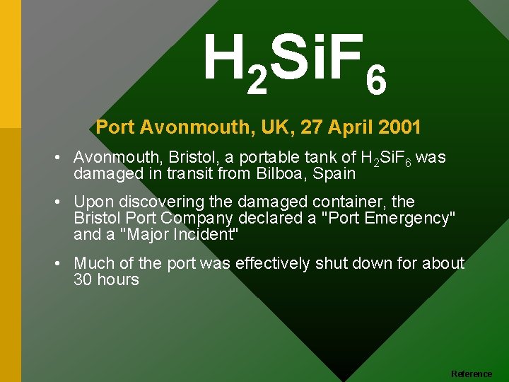 H 2 Si. F 6 Port Avonmouth, UK, 27 April 2001 • Avonmouth, Bristol,