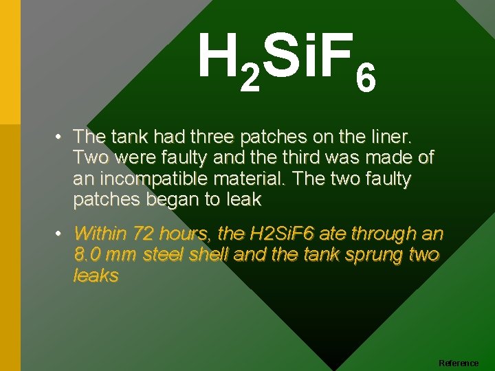 H 2 Si. F 6 • The tank had three patches on the liner.