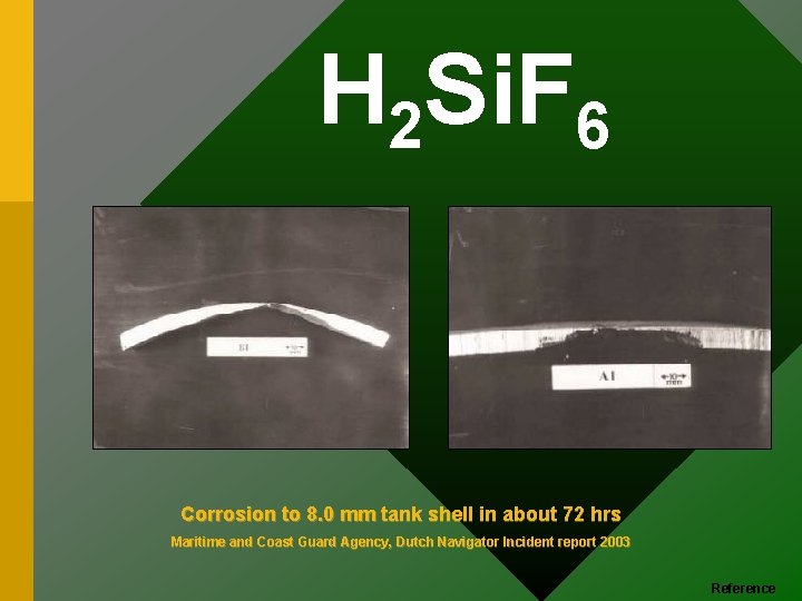 H 2 Si. F 6 Corrosion to 8. 0 mm tank shell in about