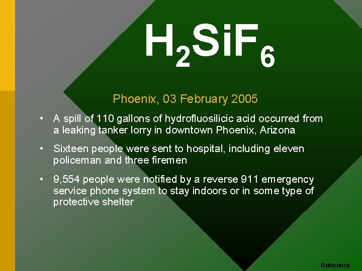 H 2 Si. F 6 Phoenix, 03 February 2005 • A spill of 110