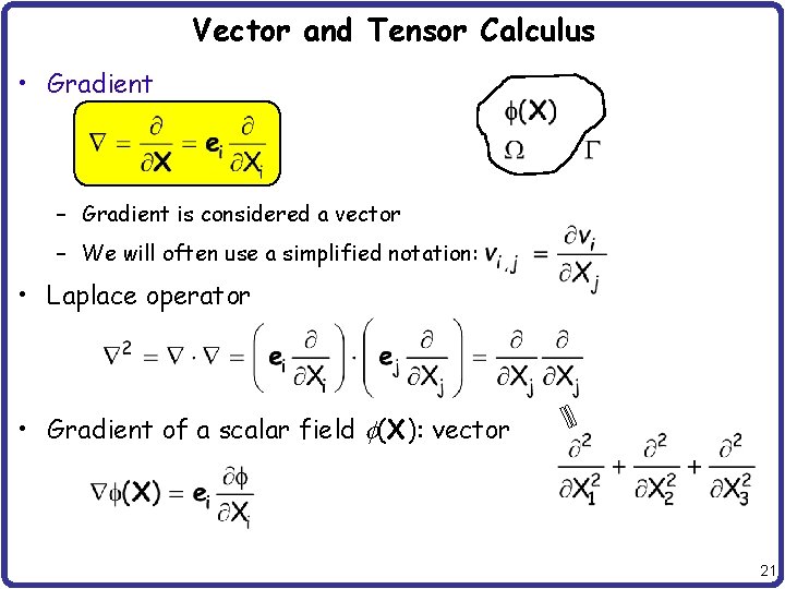 Vector and Tensor Calculus • Gradient – Gradient is considered a vector – We