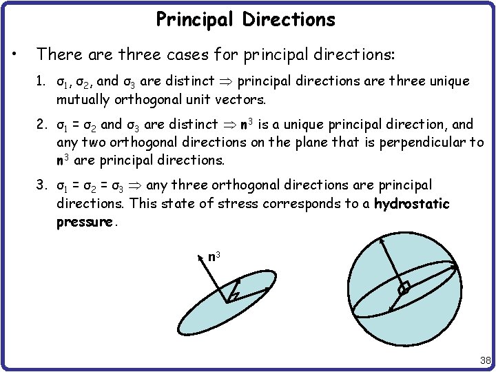 Principal Directions • There are three cases for principal directions: 1. σ1, σ2, and