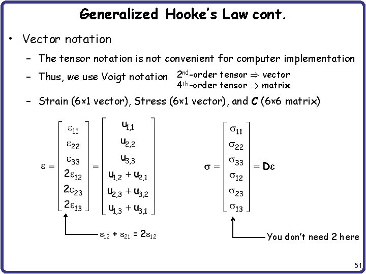 Generalized Hooke’s Law cont. • Vector notation – The tensor notation is not convenient