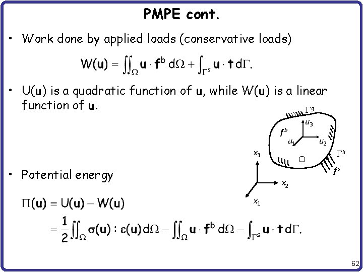 PMPE cont. • Work done by applied loads (conservative loads) • U(u) is a