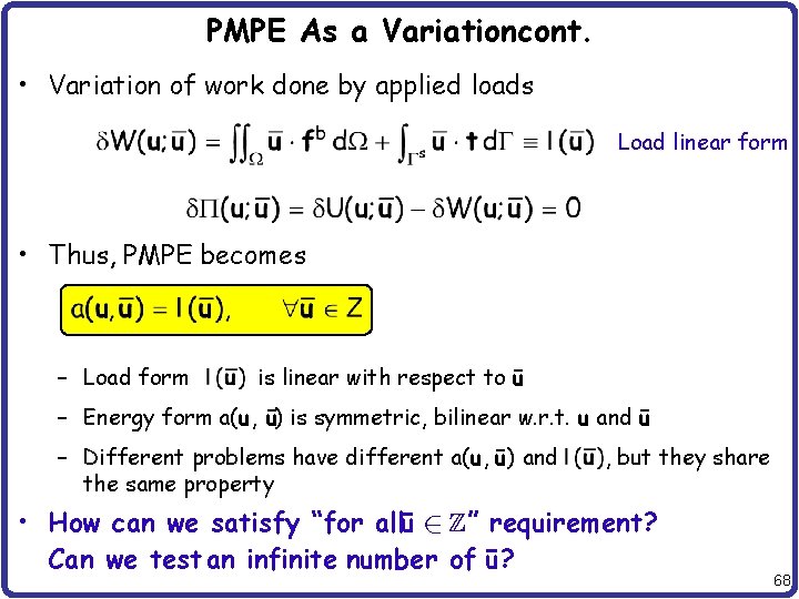 PMPE As a Variation cont. • Variation of work done by applied loads Load