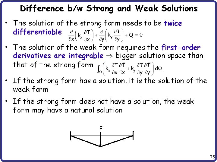 Difference b/w Strong and Weak Solutions • The solution of the strong form needs