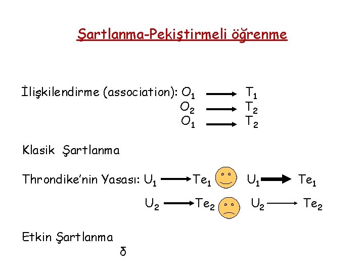 Şartlanma-Pekiştirmeli öğrenme İlişkilendirme (association): O 1 O 2 O 1 T 2 T 2