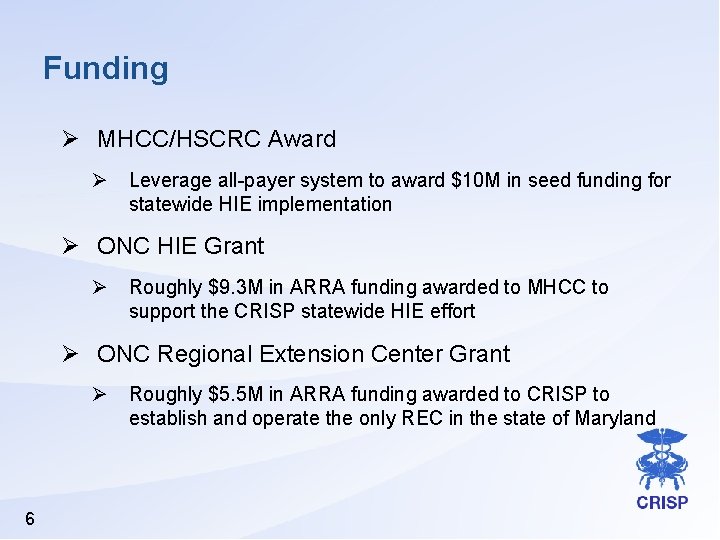 Funding Ø MHCC/HSCRC Award Ø Leverage all-payer system to award $10 M in seed
