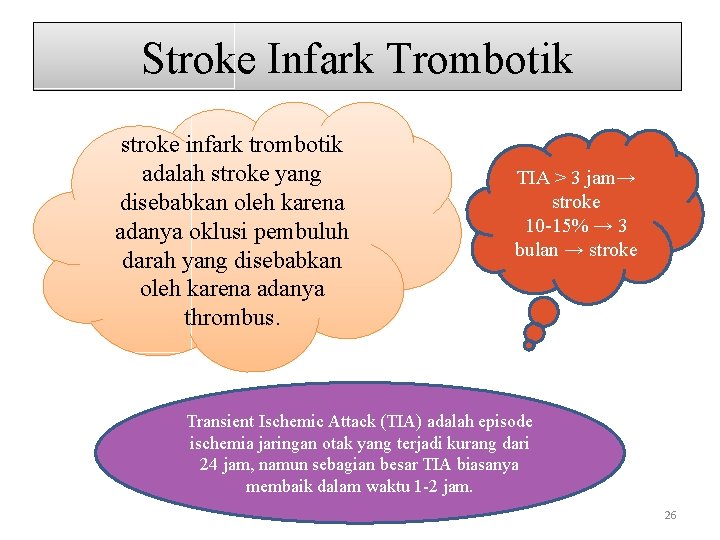 Stroke Infark Trombotik stroke infark trombotik adalah stroke yang disebabkan oleh karena adanya oklusi