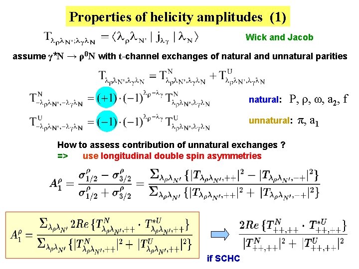 Properties of helicity amplitudes (1) Wick and Jacob assume γ*N → ρ0 N with