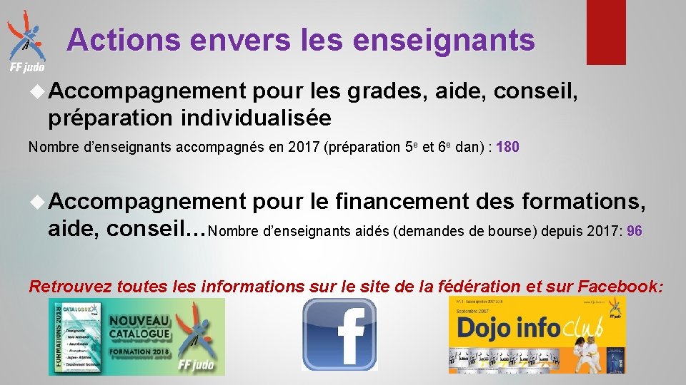Actions envers les enseignants Accompagnement pour les grades, aide, conseil, préparation individualisée Nombre d’enseignants