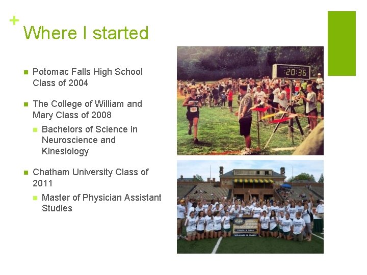 + Where I started n Potomac Falls High School Class of 2004 n The