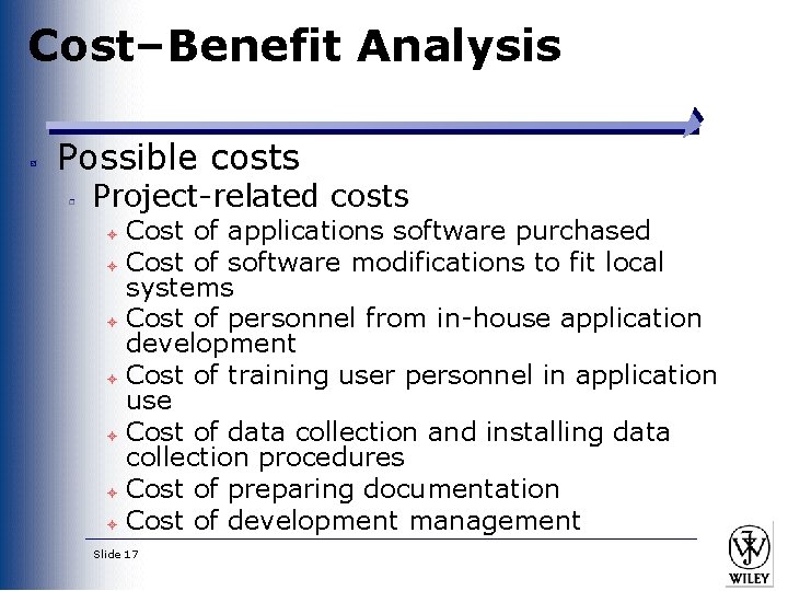 Cost–Benefit Analysis Possible costs Project-related costs Cost of applications software purchased ± Cost of Cost–Benefit Analysis Possible costs Project-related costs Cost of applications software purchased ± Cost of