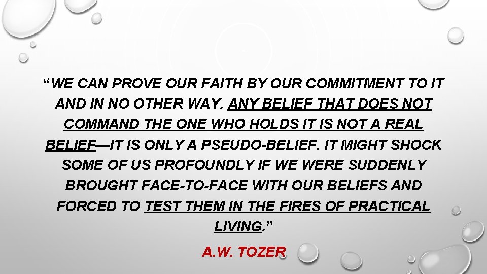 “WE CAN PROVE OUR FAITH BY OUR COMMITMENT TO IT AND IN NO OTHER