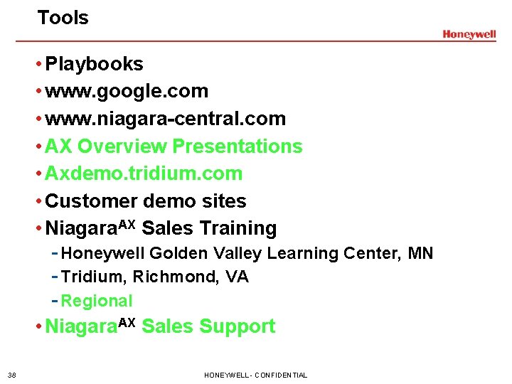 Tools • Playbooks • www. google. com • www. niagara-central. com • AX Overview