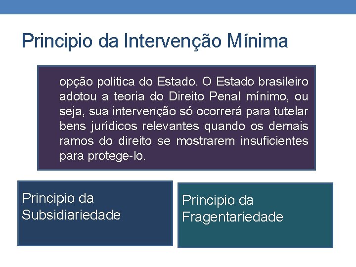 Principio da Intervenção Mínima opção politica do Estado. O Estado brasileiro adotou a teoria