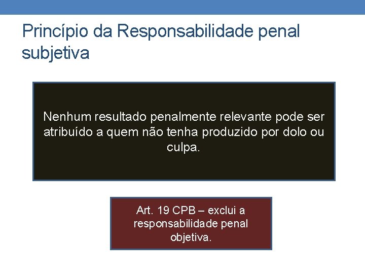 Princípio da Responsabilidade penal subjetiva Nenhum resultado penalmente relevante pode ser atribuído a quem