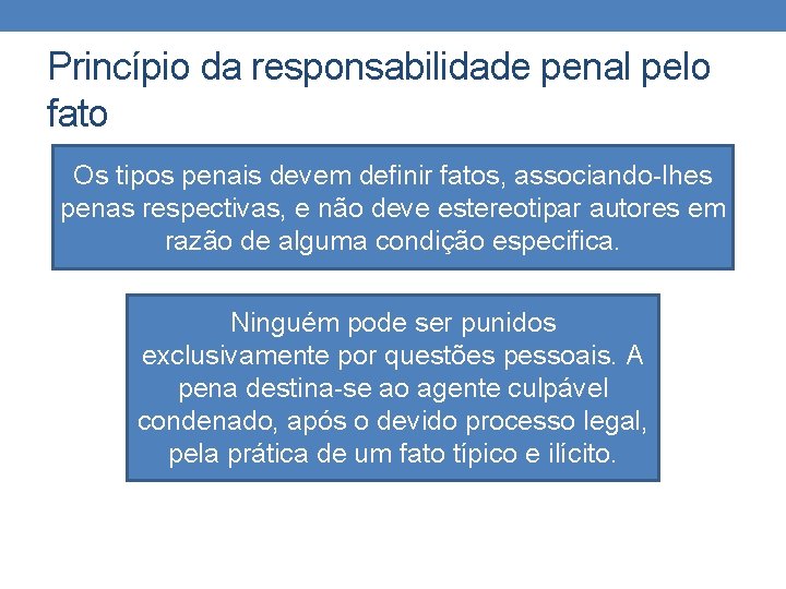 Princípio da responsabilidade penal pelo fato Os tipos penais devem definir fatos, associando-lhes penas