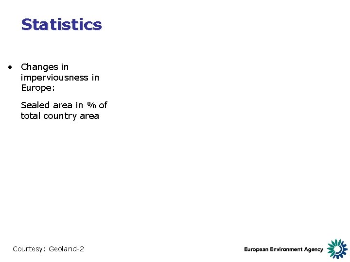 Statistics • Changes in imperviousness in Europe: Sealed area Increase of sealed in %