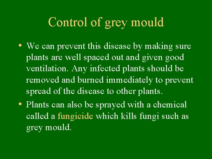 Control of grey mould • We can prevent this disease by making sure plants