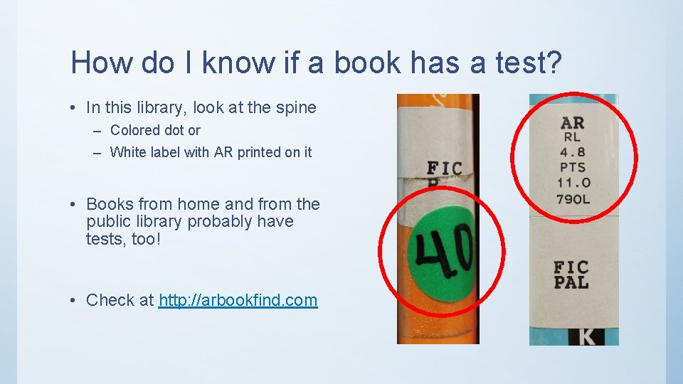 How do I know if a book has a test? • In this library,