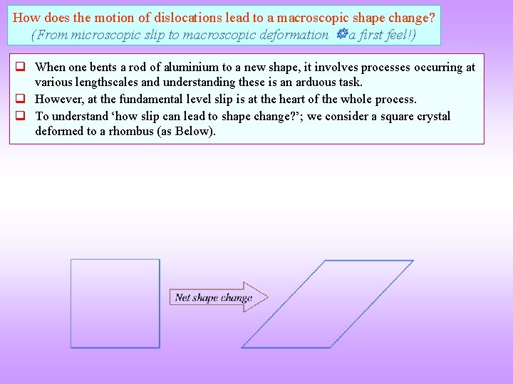 How does the motion of dislocations lead to a macroscopic shape change? (From microscopic