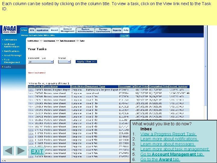 Each column can be sorted by clicking on the column title. To view a