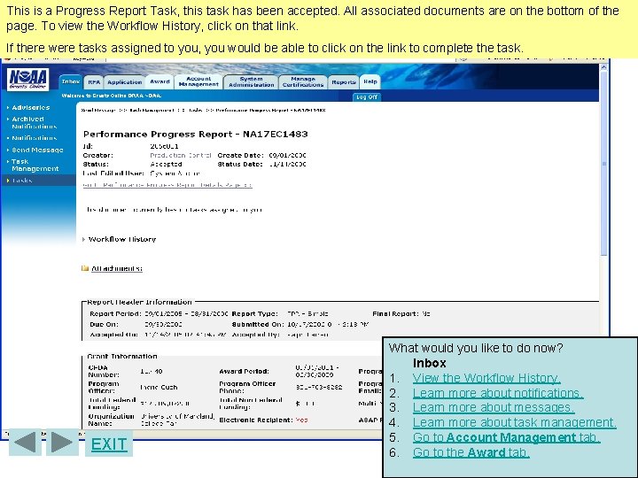 This is a Progress Report Task, this task has been accepted. All associated documents