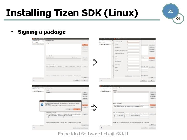 Installing Tizen SDK (Linux) • Signing a package Embedded Software Lab. @ SKKU 26
