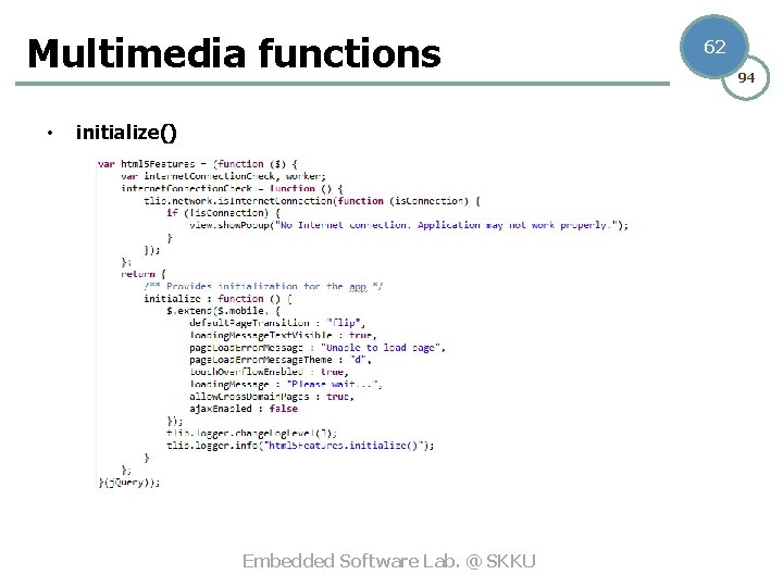 Multimedia functions • initialize() Embedded Software Lab. @ SKKU 62 94 