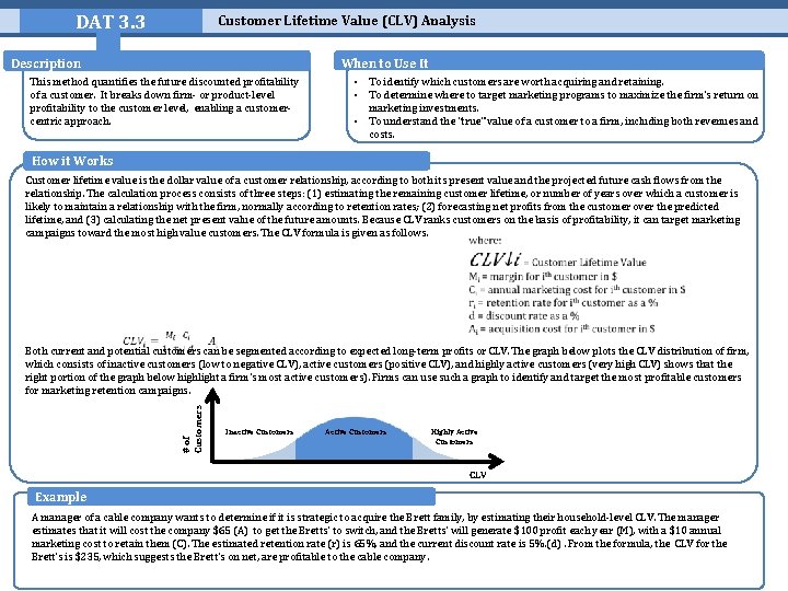DAT 3. 3 Customer Lifetime Value (CLV) Analysis When to Use It Description This DAT 3. 3 Customer Lifetime Value (CLV) Analysis When to Use It Description This