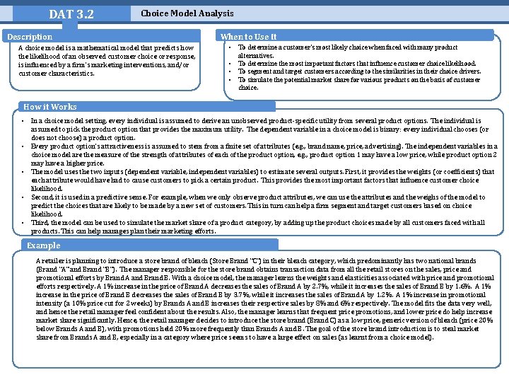 DAT 3. 2 Choice Model Analysis Description A choice model is a mathematical model DAT 3. 2 Choice Model Analysis Description A choice model is a mathematical model