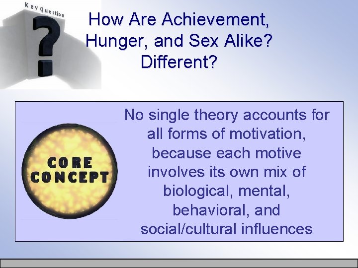 How Are Achievement, Hunger, and Sex Alike? Different? No single theory accounts for all