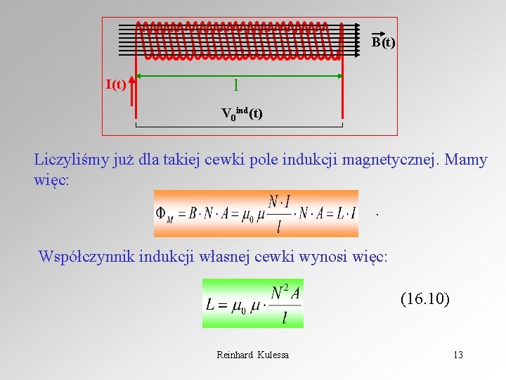B(t) I(t) l V 0 ind(t) Liczyliśmy już dla takiej cewki pole indukcji magnetycznej.