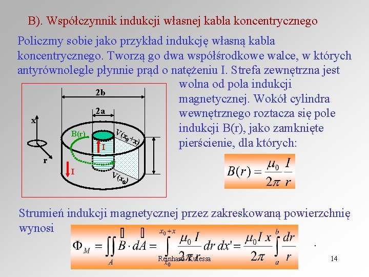 B). Współczynnik indukcji własnej kabla koncentrycznego Policzmy sobie jako przykład indukcję własną kabla koncentrycznego.