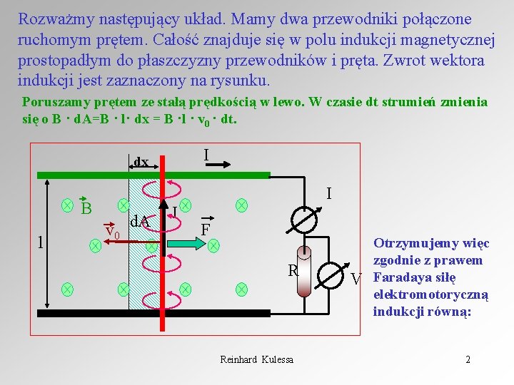 Rozważmy następujący układ. Mamy dwa przewodniki połączone ruchomym prętem. Całość znajduje się w polu