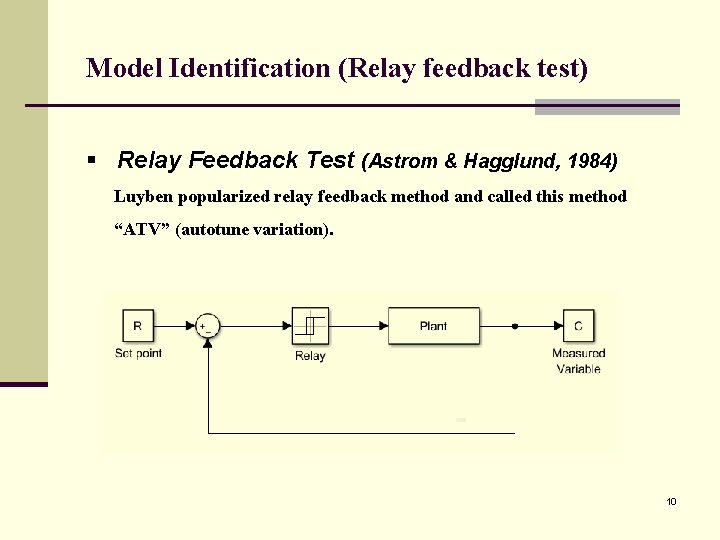 Model Identification (Relay feedback test) § Relay Feedback Test (Astrom & Hagglund, 1984) Luyben