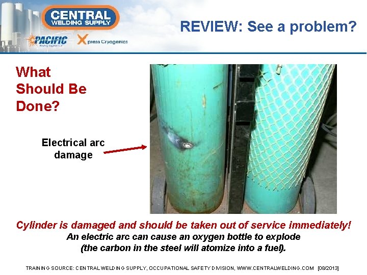 REVIEW: See a problem? What Should Be Done? Electrical arc damage Cylinder is damaged