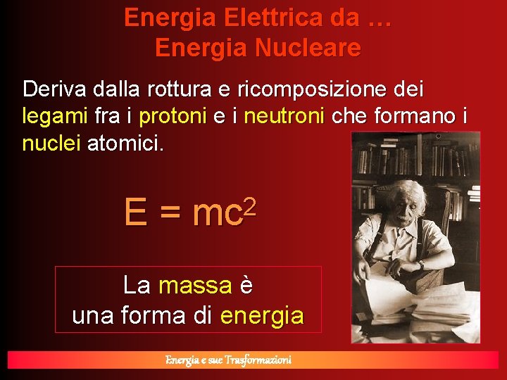 Energia Elettrica da … Energia Nucleare Deriva dalla rottura e ricomposizione dei legami fra