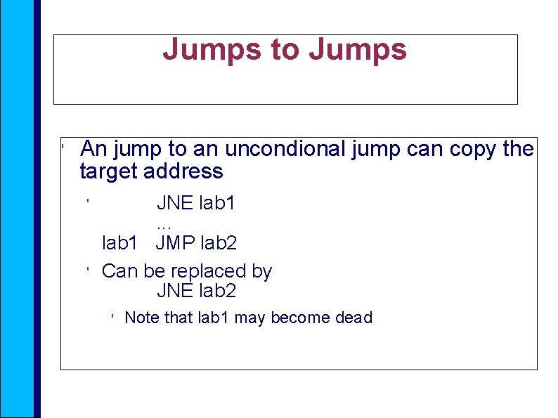 Jumps to Jumps ' An jump to an uncondional jump can copy the target