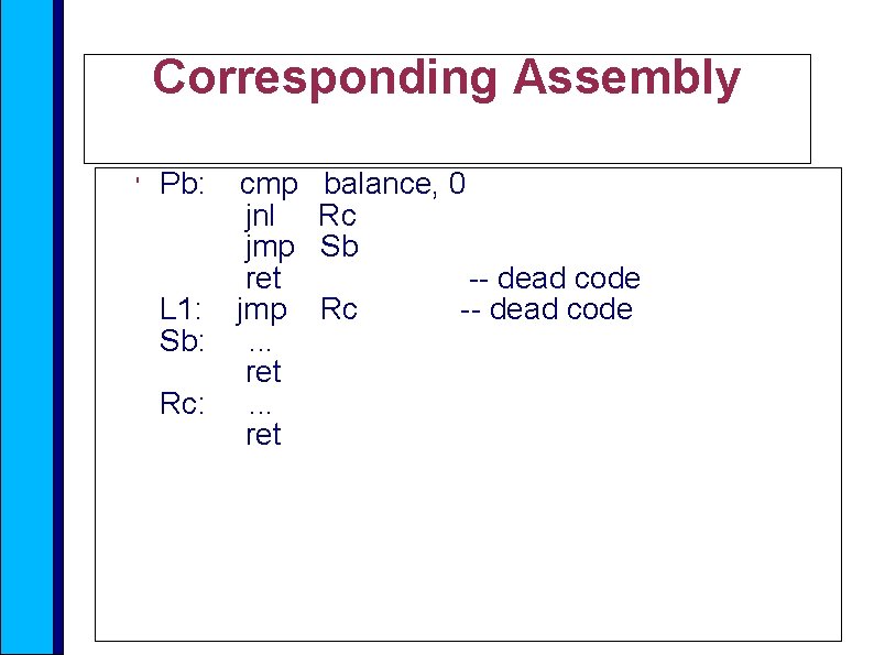 Corresponding Assembly ' Pb: cmp jnl jmp ret L 1: jmp Sb: . .