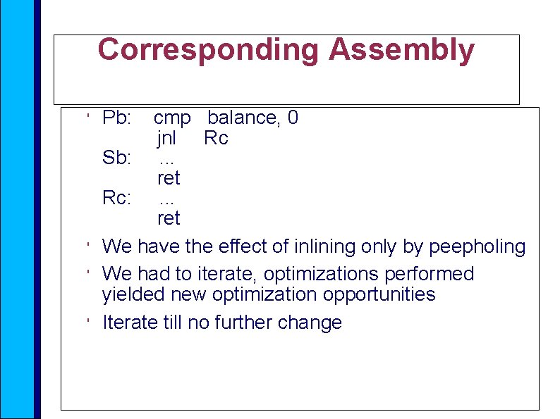 Corresponding Assembly ' ' Pb: cmp balance, 0 jnl Rc Sb: . . .