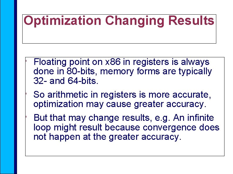 Optimization Changing Results ' ' ' Floating point on x 86 in registers is