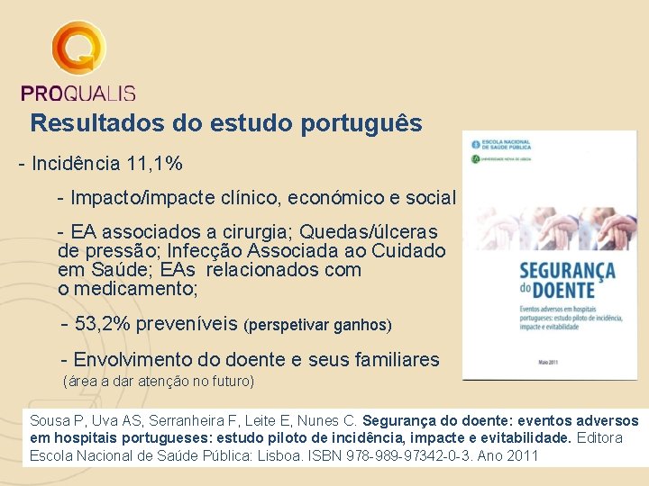 Resultados do estudo português - Incidência 11, 1% - Impacto/impacte clínico, económico e social