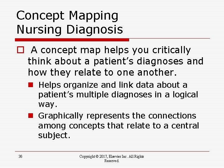 Concept Mapping Nursing Diagnosis o A concept map helps you critically think about a